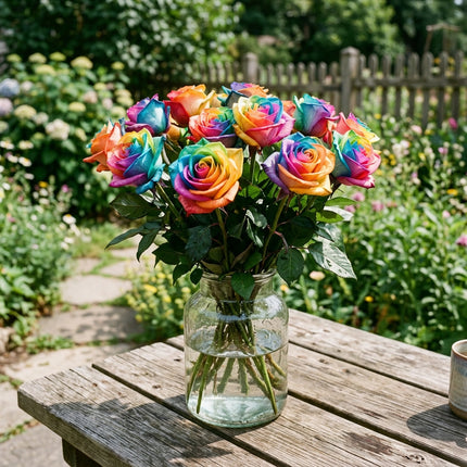 50 Premium Rainbow Rose Seeds - Beautiful Garden Flowers for Planting