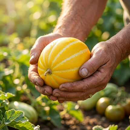 120 Korean Melon Seeds - Sweet Asian Chamoe Melon Seeds for Home Gardens - Grow Crisp, Yellow-Striped Melons with Juicy White Flesh