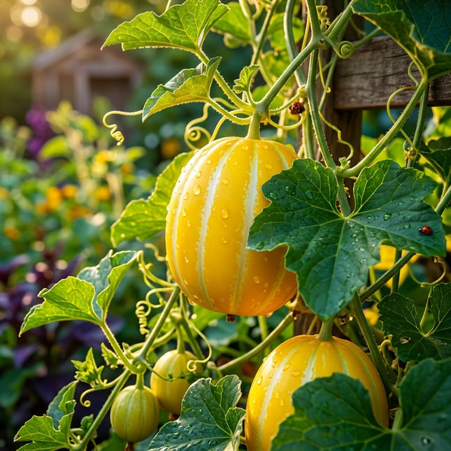 120 Korean Melon Seeds - Sweet Asian Chamoe Melon Seeds for Home Gardens - Grow Crisp, Yellow-Striped Melons with Juicy White Flesh