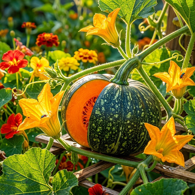 15 Japanese Kabocha Squash Seeds - Sweet Green Pumpkin Seeds for Planting - Enjoy Rich, Chestnut-Flavored Winter Squash from Your Garden