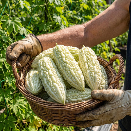 15 White Pearl Bitter Gourd Seeds - Rare Heirloom Balsam Pear Seeds - Grow Mildly Bitter White Melons for Asian Cuisine