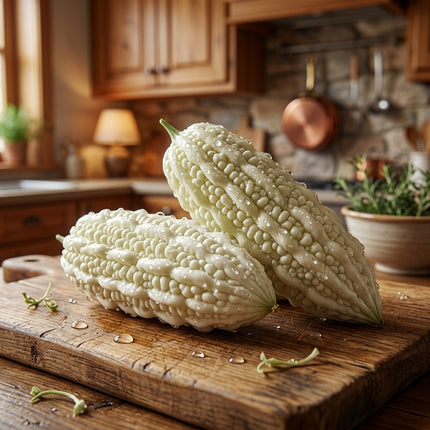 15 White Pearl Bitter Gourd Seeds - Rare Heirloom Balsam Pear Seeds - Grow Mildly Bitter White Melons for Asian Cuisine
