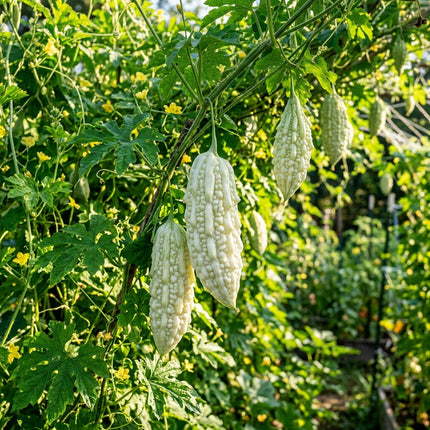 15 White Pearl Bitter Gourd Seeds - Rare Heirloom Balsam Pear Seeds - Grow Mildly Bitter White Melons for Asian Cuisine