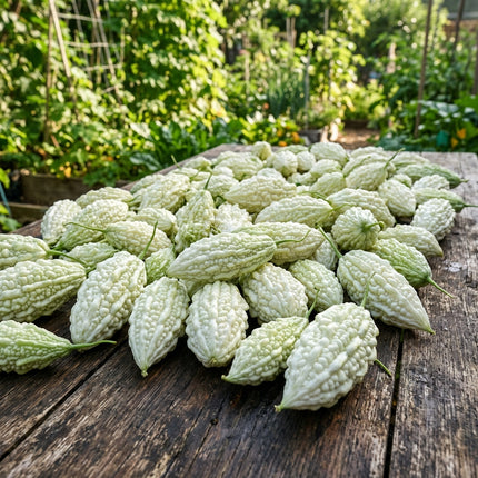 15 White Pearl Bitter Gourd Seeds - Rare Heirloom Balsam Pear Seeds - Grow Mildly Bitter White Melons for Asian Cuisine